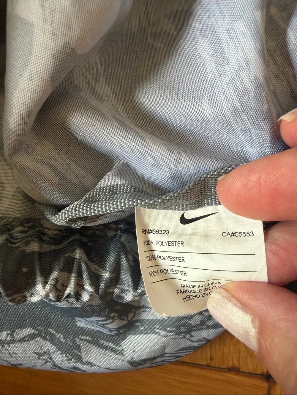 Nike Gray Camo Drawstring Gym Sack Back Pack. Nylon Lightweight. Soccer / School